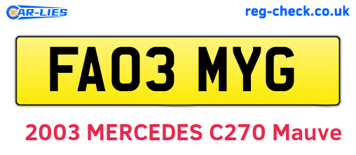 FA03MYG are the vehicle registration plates.