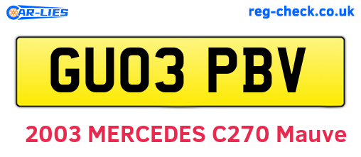 GU03PBV are the vehicle registration plates.