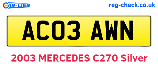 AC03AWN are the vehicle registration plates.