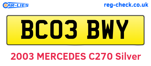 BC03BWY are the vehicle registration plates.