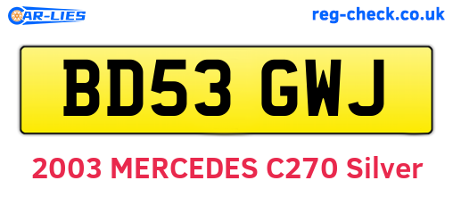 BD53GWJ are the vehicle registration plates.