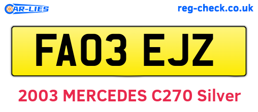 FA03EJZ are the vehicle registration plates.