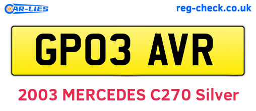 GP03AVR are the vehicle registration plates.