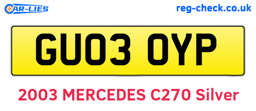 GU03OYP are the vehicle registration plates.
