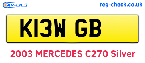 K13WGB are the vehicle registration plates.