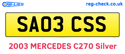 SA03CSS are the vehicle registration plates.