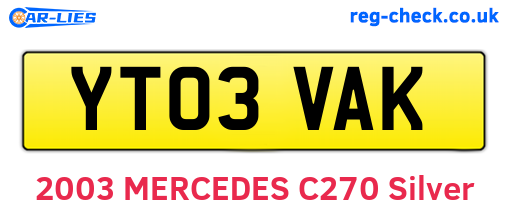 YT03VAK are the vehicle registration plates.
