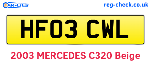 HF03CWL are the vehicle registration plates.