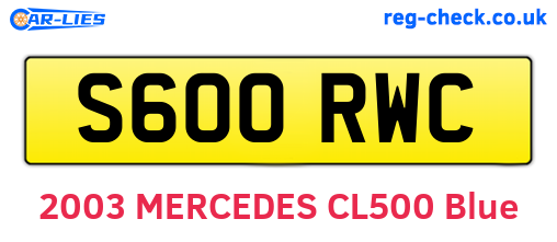 S600RWC are the vehicle registration plates.