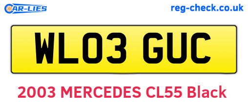 WL03GUC are the vehicle registration plates.