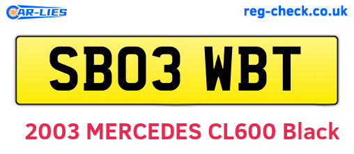SB03WBT are the vehicle registration plates.