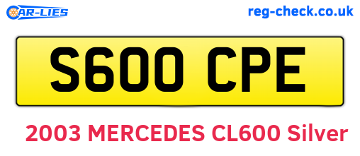 S600CPE are the vehicle registration plates.