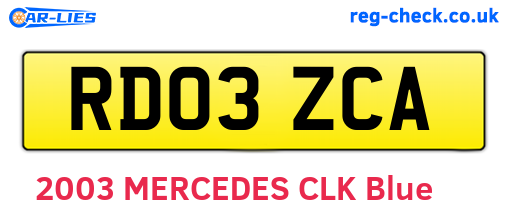 RD03ZCA are the vehicle registration plates.