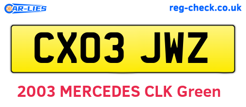 CX03JWZ are the vehicle registration plates.