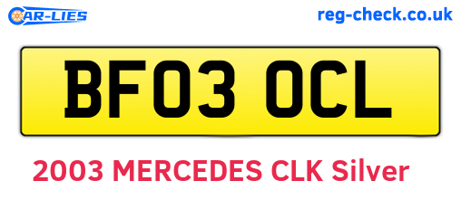 BF03OCL are the vehicle registration plates.