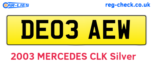 DE03AEW are the vehicle registration plates.