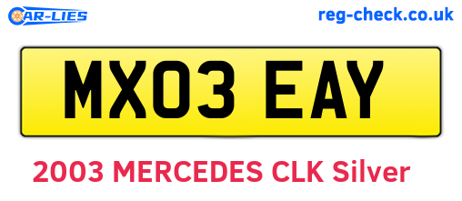 MX03EAY are the vehicle registration plates.
