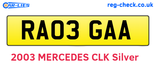 RA03GAA are the vehicle registration plates.