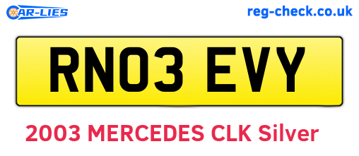 RN03EVY are the vehicle registration plates.