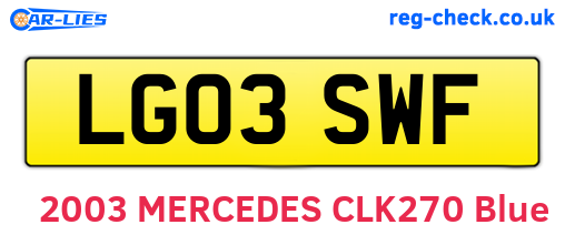 LG03SWF are the vehicle registration plates.
