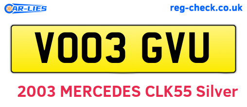 VO03GVU are the vehicle registration plates.