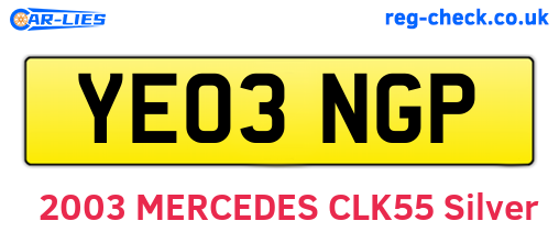 YE03NGP are the vehicle registration plates.