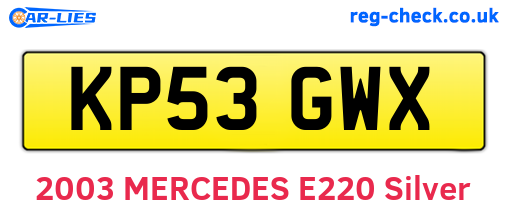 KP53GWX are the vehicle registration plates.