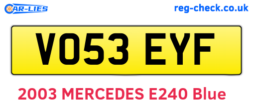 VO53EYF are the vehicle registration plates.
