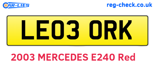 LE03ORK are the vehicle registration plates.