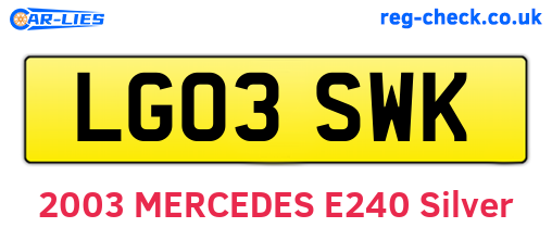 LG03SWK are the vehicle registration plates.