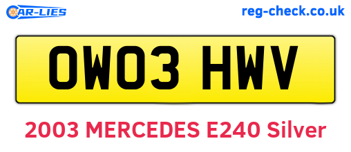 OW03HWV are the vehicle registration plates.