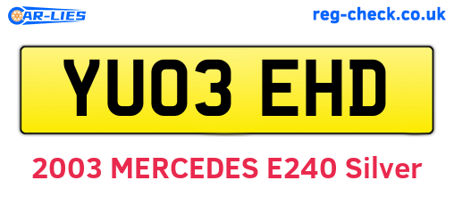 YU03EHD are the vehicle registration plates.