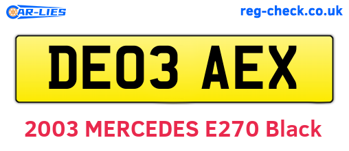 DE03AEX are the vehicle registration plates.