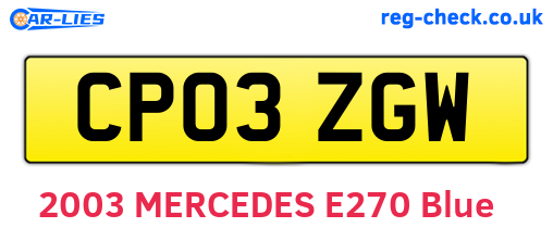 CP03ZGW are the vehicle registration plates.