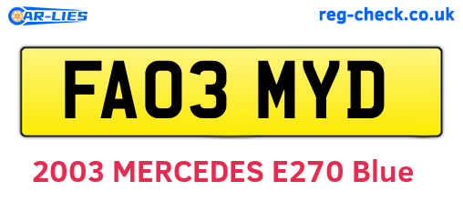 FA03MYD are the vehicle registration plates.