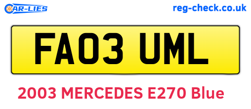FA03UML are the vehicle registration plates.