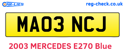 MA03NCJ are the vehicle registration plates.