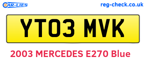 YT03MVK are the vehicle registration plates.