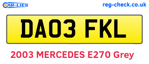 DA03FKL are the vehicle registration plates.