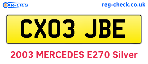 CX03JBE are the vehicle registration plates.