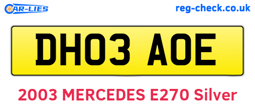 DH03AOE are the vehicle registration plates.