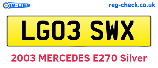 LG03SWX are the vehicle registration plates.