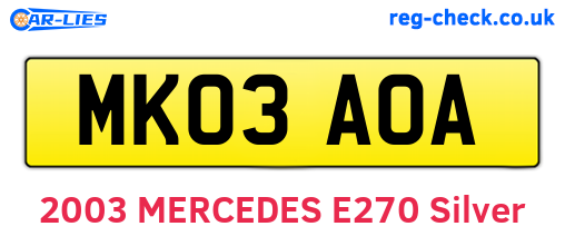 MK03AOA are the vehicle registration plates.