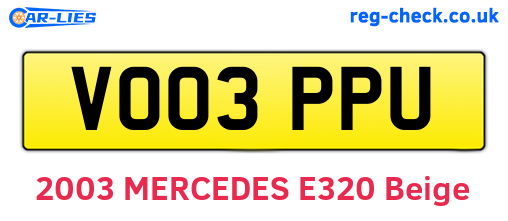 VO03PPU are the vehicle registration plates.