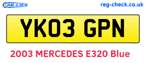 YK03GPN are the vehicle registration plates.
