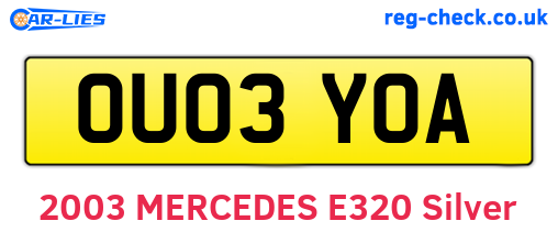 OU03YOA are the vehicle registration plates.