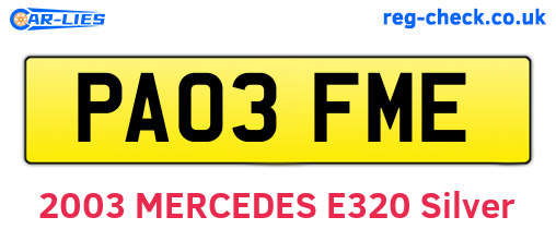 PA03FME are the vehicle registration plates.