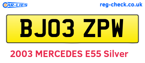 BJ03ZPW are the vehicle registration plates.