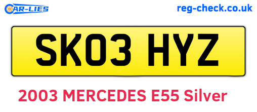 SK03HYZ are the vehicle registration plates.