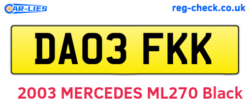 DA03FKK are the vehicle registration plates.